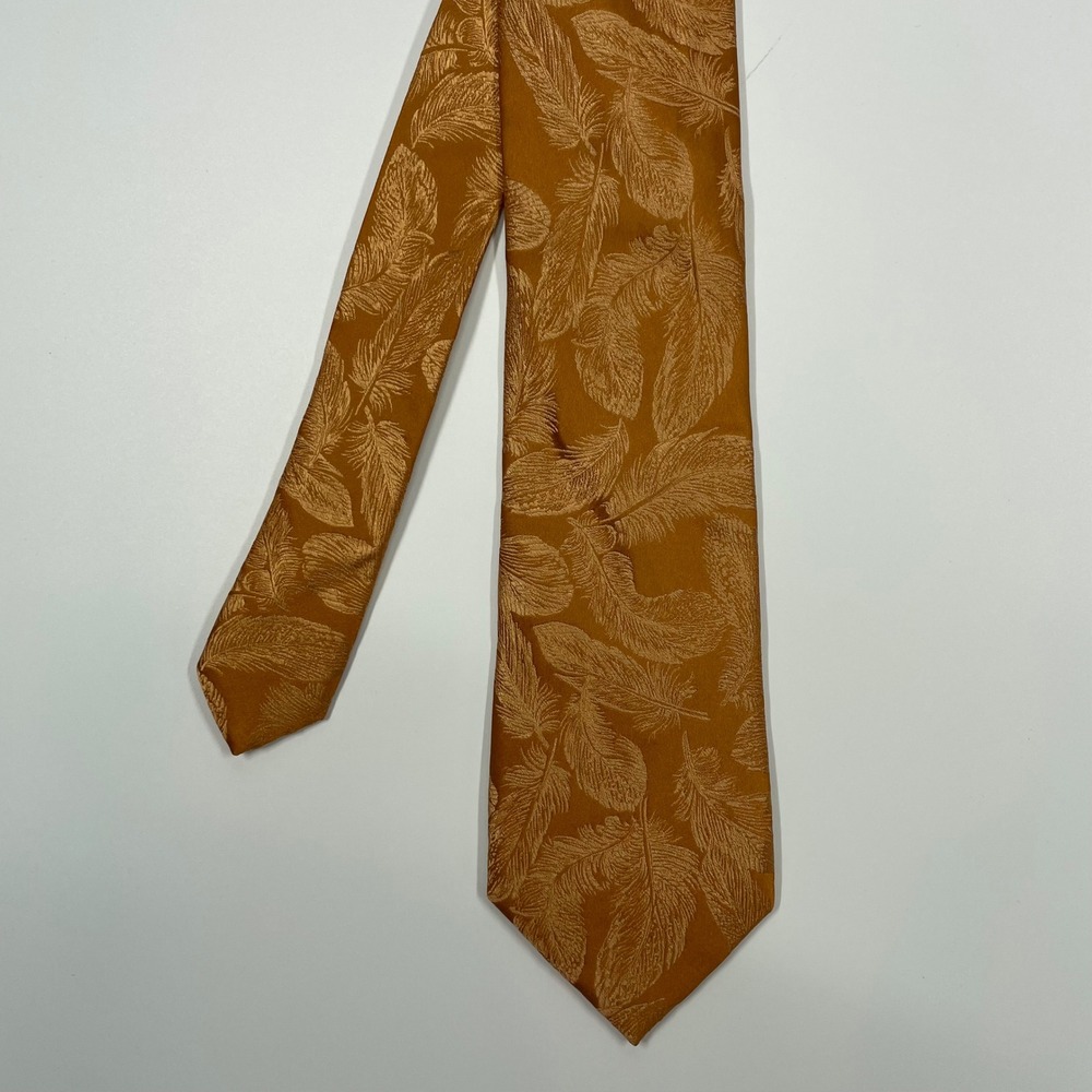 Ike Behar Orange Feather Jacquard Silk Necktie Mens OS